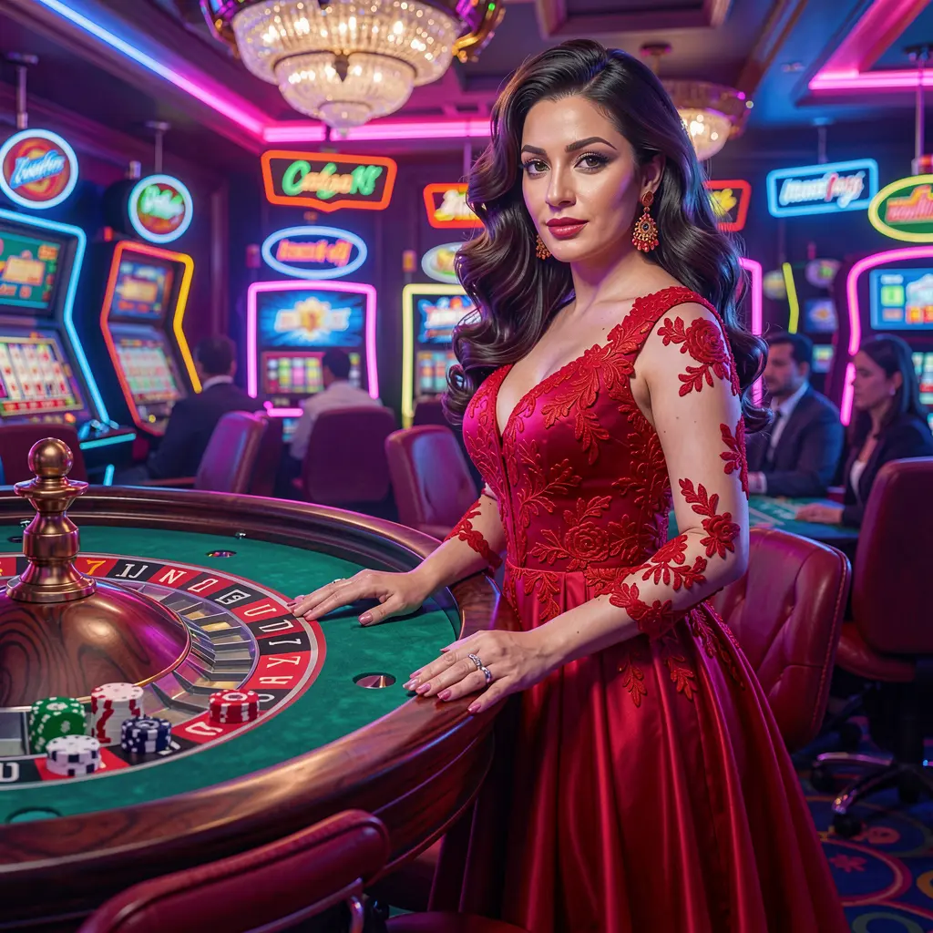 Máquina tragamonedas futurista con coloridos carretes giratorios y brillantes luces de casino que muestran la atmósfera inmersiva de juego del casino en línea RICO7 en México RICO7 – Adéntrate en una elegante experiencia de casino en vivo hecha para jugadores en México